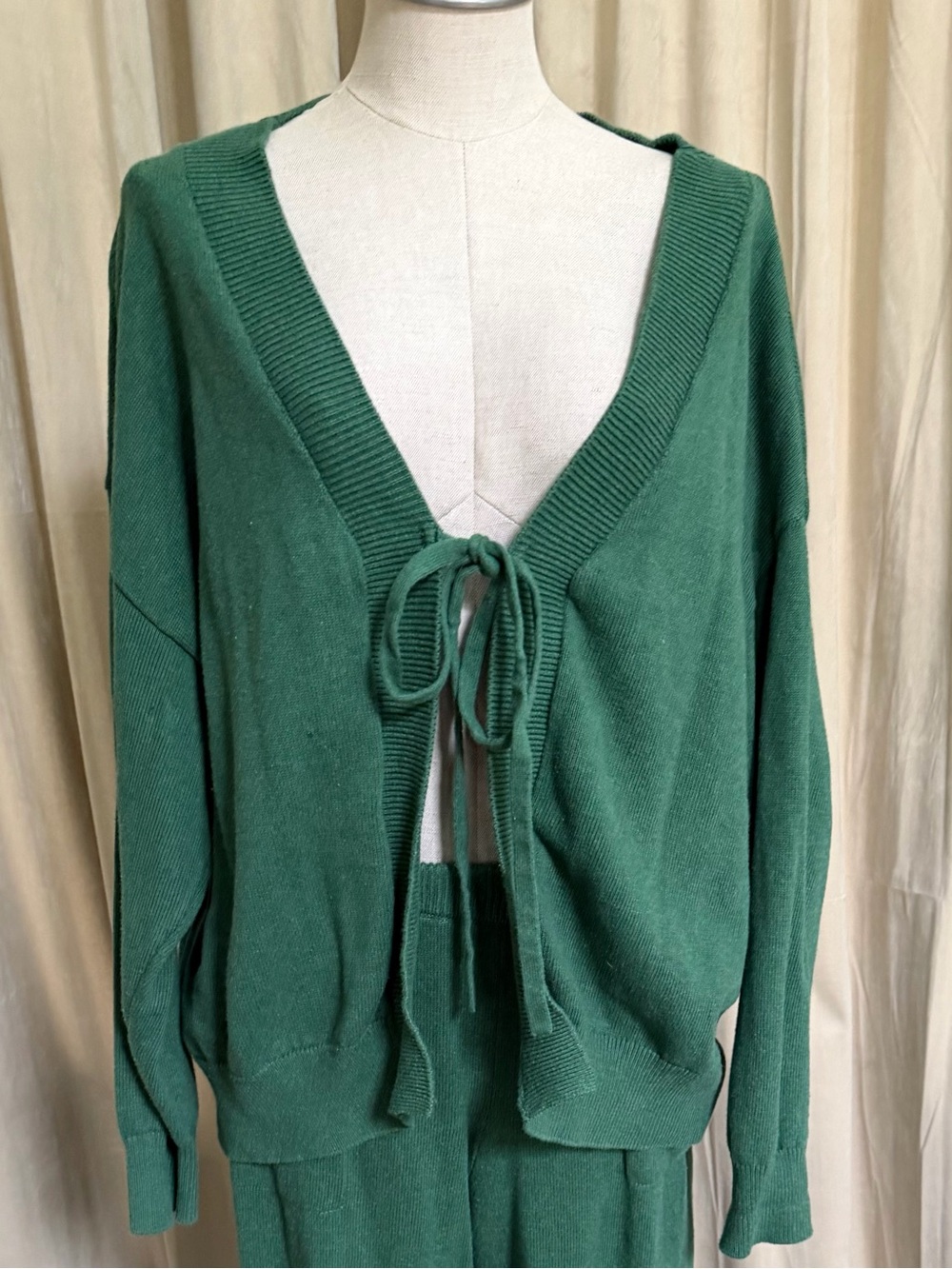 Free People Forest Green Tie-Front V-Neck Cardigan sweater only cotton